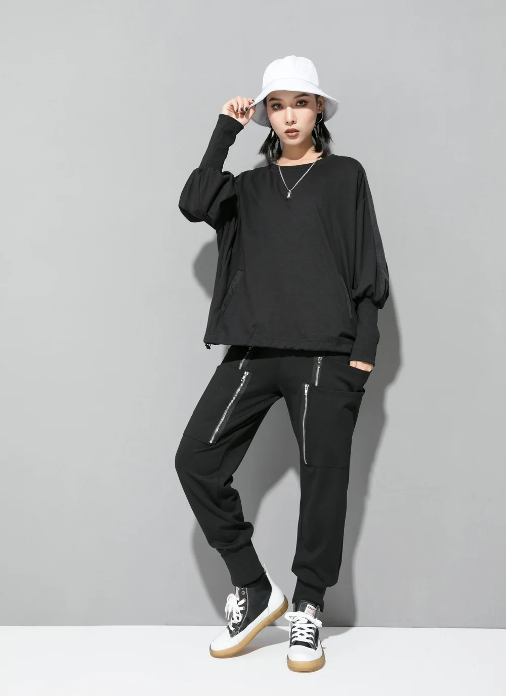 Fashion hip hop casual Women T-shirt Long sleeve tops womens top Black Loose Oversized tops spring autumn Lantern sleeve