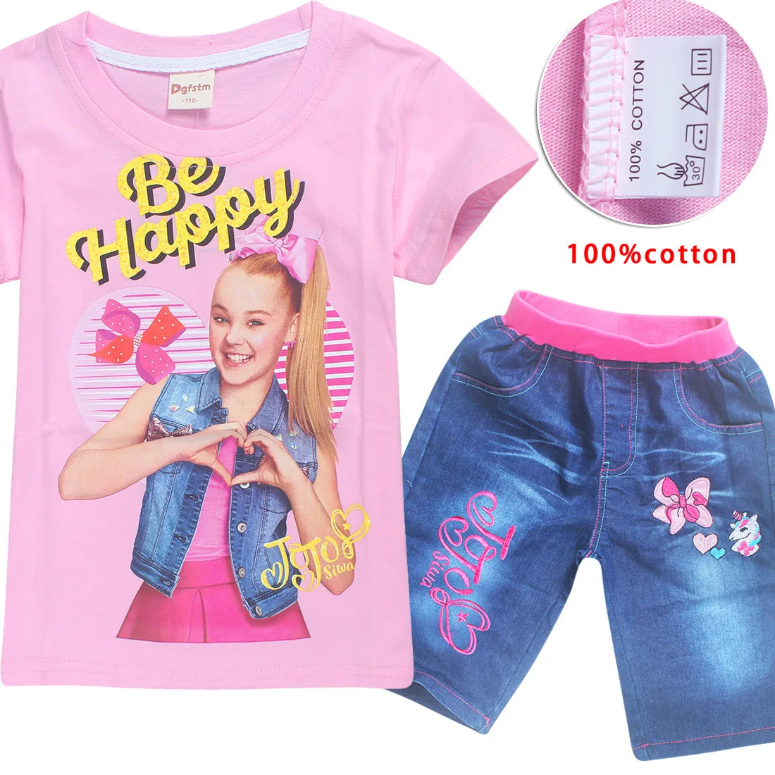 JOJO SIWA/Хлопковые футболки и джинсы 2020 г. Лидер продаж комплекты летняя футболка с