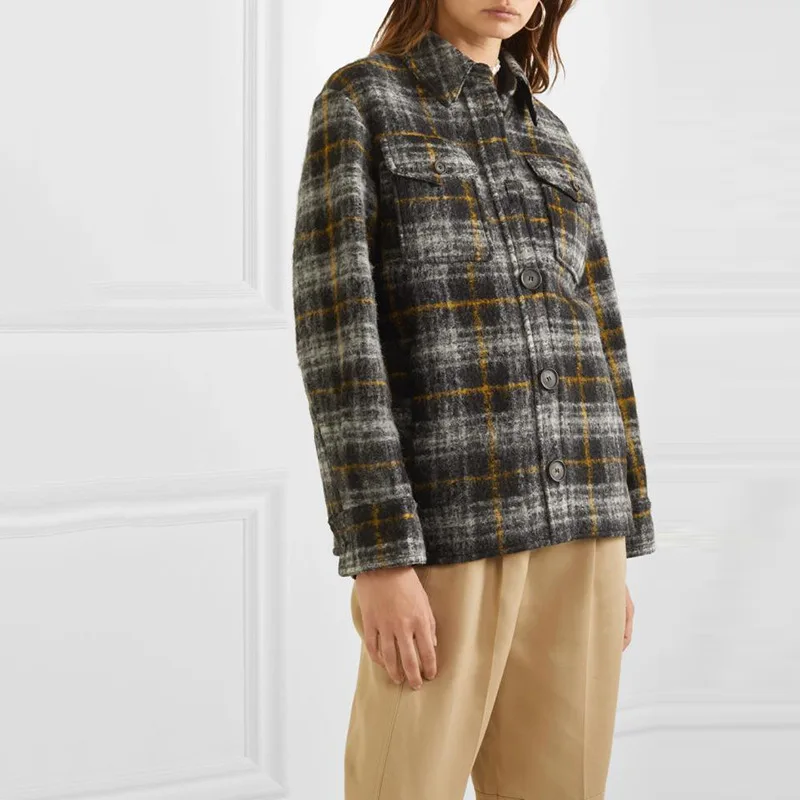 Aw2019 твидовая клетчатая куртка с карманами, женская короткая куртка