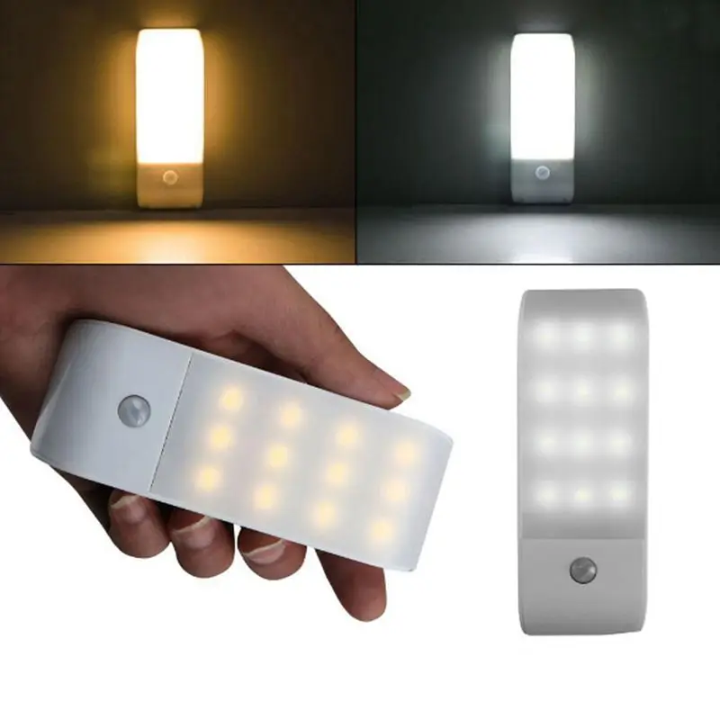 Горячая 12LED USB Перезаряжаемый датчик движения индукционный ночник для шкафа