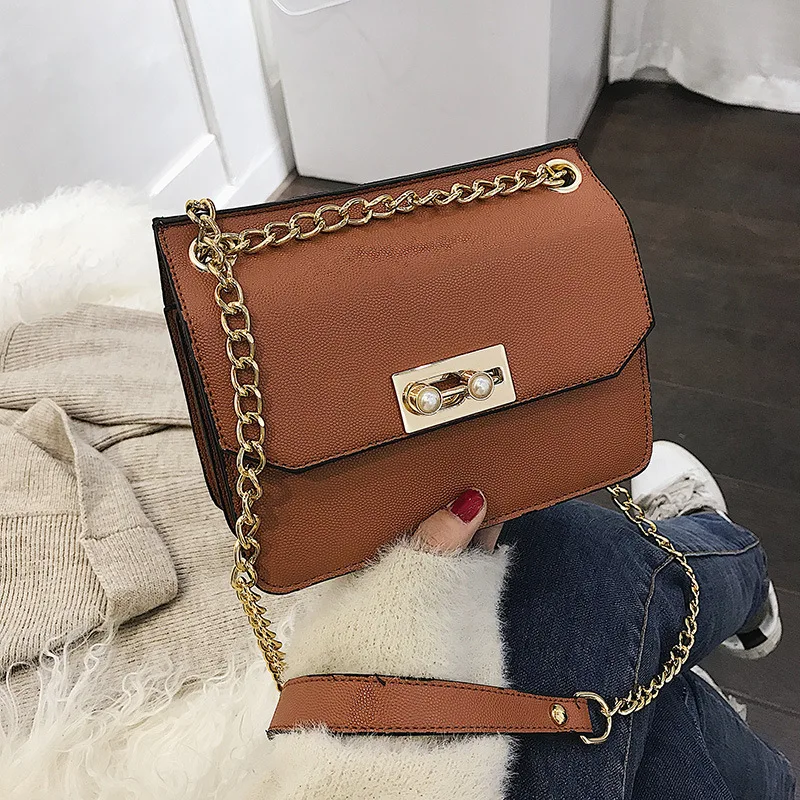 

2019 Early Spring New Style Roe Pattern Chain Square Sling Bag Pearl Lock Shoulder Oblique WOMEN'S Bag