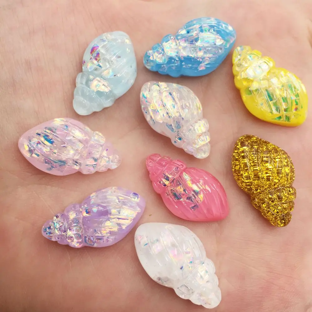 

Mix Glitter Mini Conch Flat Back Cabochon Rhinestone Miniature Figurine Applique Home Ornament DIY Scrapbook Embellishments F714
