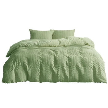 

3pcs Solid Washable Home Decor Seersucker Modern Quilt Cover Pillowcase Comfortable With Zipper Ties Gift Queen Size Bedding Set