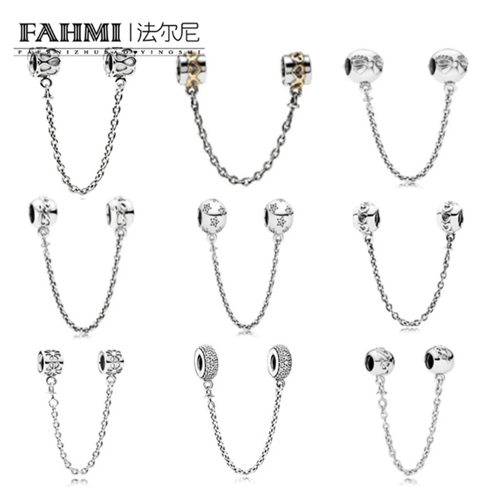 

2019 Genuine 100% 925 Sterling Silver Stars Bow Clear CZ Security Chain of Pearls Charm Fit Original Bracelet Jewelry Bangles