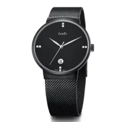 LeeEv кварцевые часы для мужчин черные круглые наручные часы мужские часы из нержавеющей стали