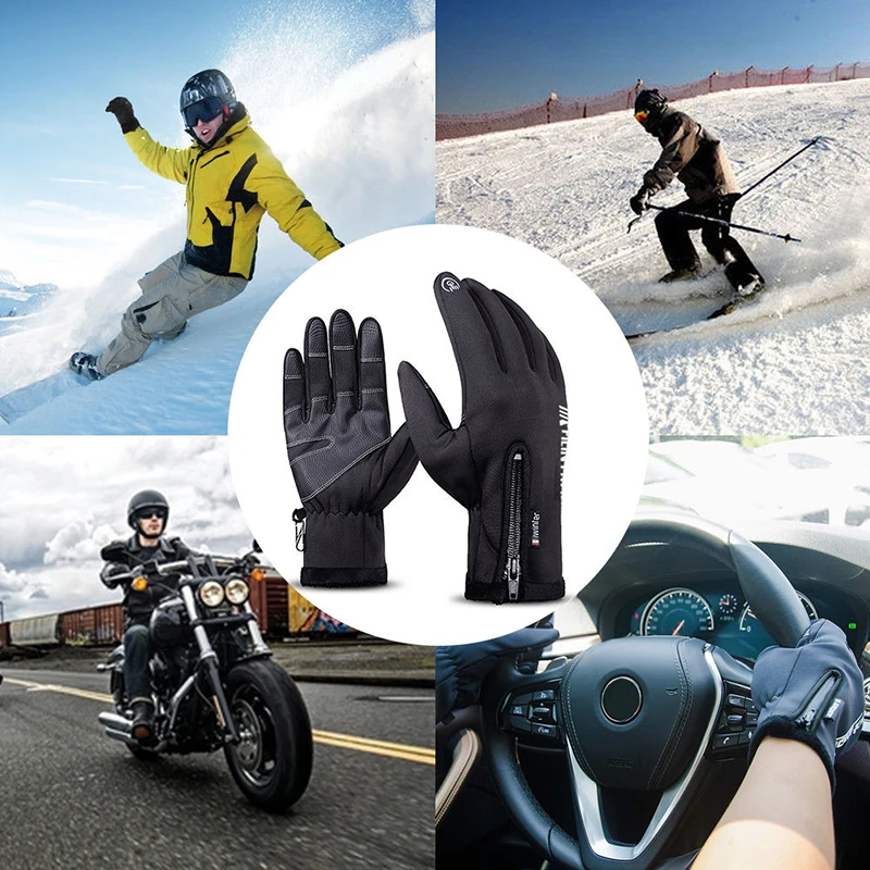 QTOP мужские и женские зимние перчатки теплые Нескользящие водонепроницаемые ветрозащитные перчатки с сенсорным экраном для спорта на открытом воздухе мотоцикла