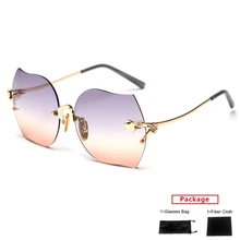 Mimiyou негабаритных без оправы Солнцезащитные очки для женщин для вырезанные цветы солнцезащитные очки бренд Мода Дизайн UV400 очки леди оттенки oculos