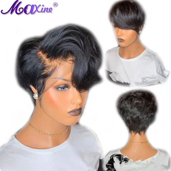 Maxine Pixie Cut Wig 13x4 Короткие парики из натуральных волос на шнурках для черных женщин 150 плотность