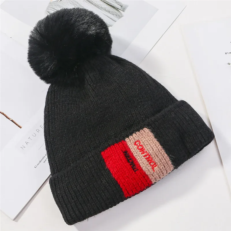 JIUCE026 зимняя женская повседневная шерстяная вязанная шапочки Skullies Новая Женская Толстая шапка с помпоном Gorros