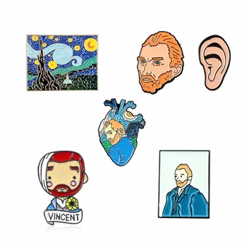 

Vincent van Gogh and Ear Pins Artist Painter Collection Brooch Enamel pins Lapel Badge Cultural icons Jewelry Gift for Friends