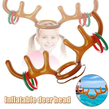 

Inflatable Deer Head Ring Christmas Decoration Animal Headpiece Throwing Ring Toy Xmas Game AN88