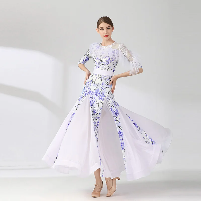 新セクシーな女性社交ダンスドレス標準社交ダンスの服の競争モダンダンスドレスワルツフォックストロットダンスドレスドレス