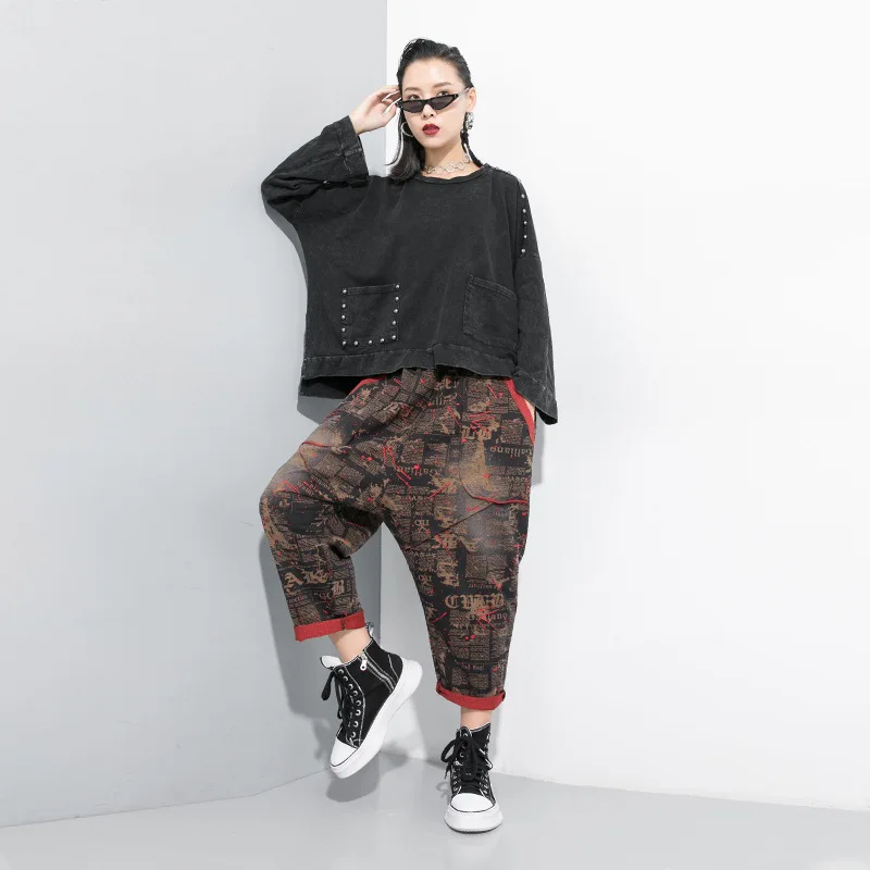 Max LuLu/Осенняя мода в Корейском стиле уличная Женская Панк эластичные брюки женские с принтом винтажные свободные шаровары большие размеры