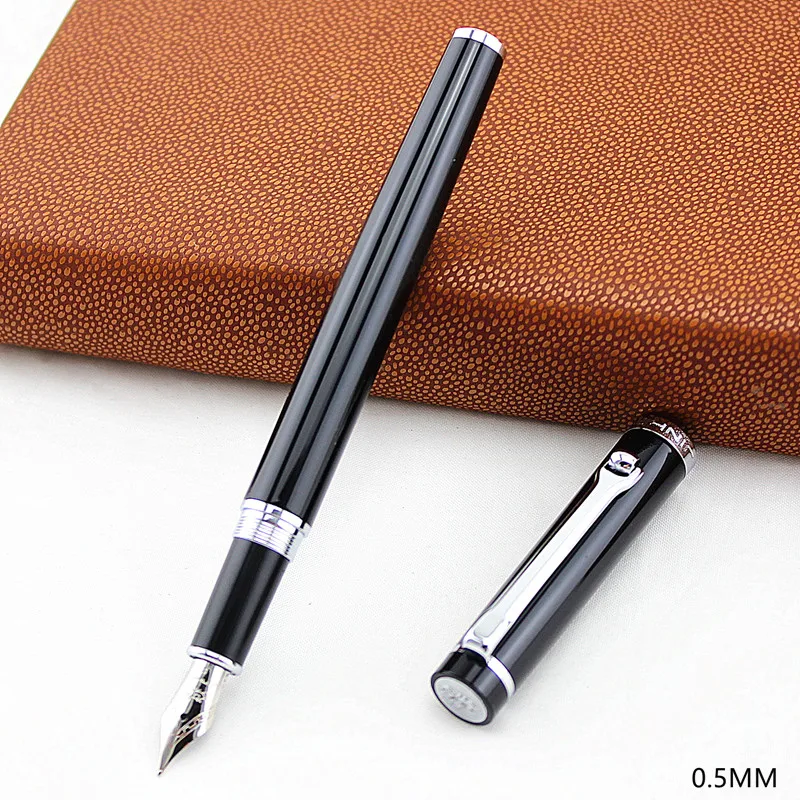 Jinhao Classic Black and Silver Fountain Pen with 0.5mm Iridium Nib The Best Business Gift Metal Ink Pens Free Shipping | Канцтовары для