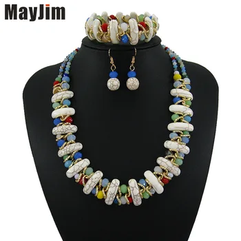 

Fashion Statement Necklace Patterned stone crystal jewelry sets Handmade beads chain dubai jewelry sets Vintage big Bijoux