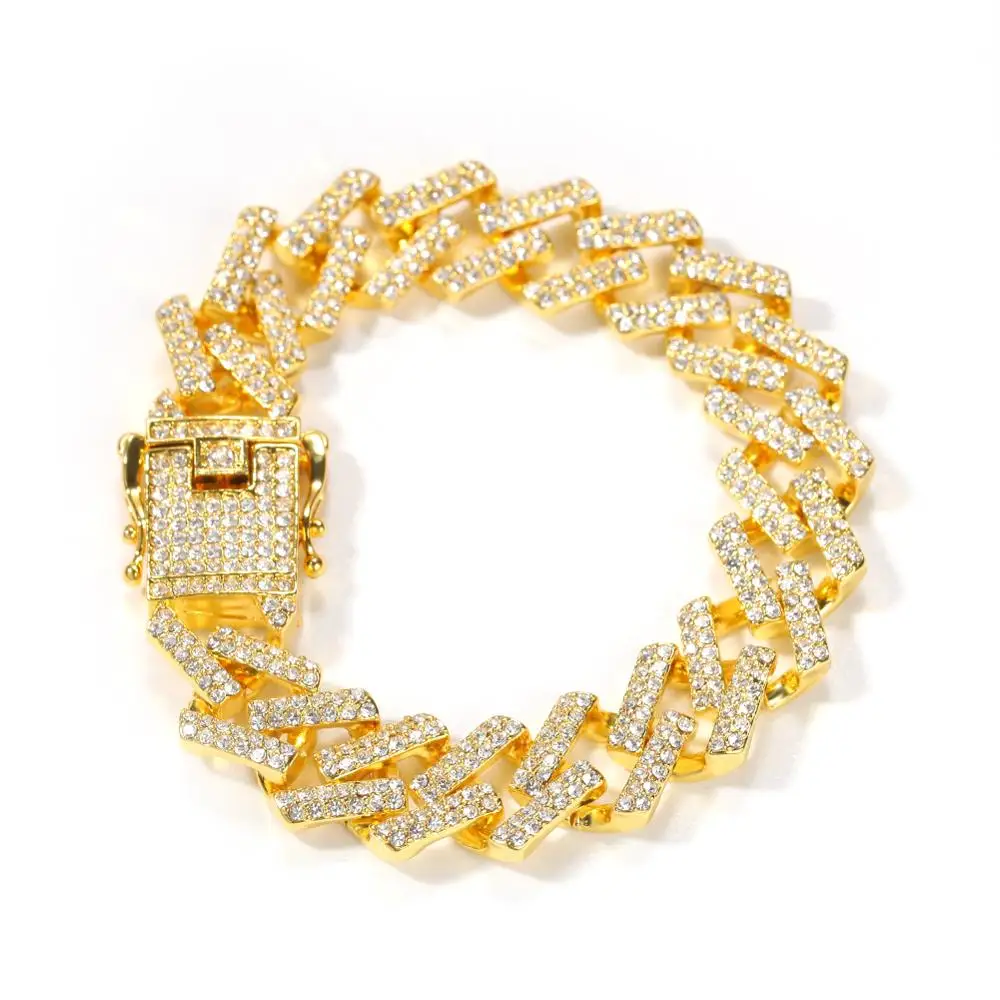Модный мужской Браслет BLING KING полностью сверкающие стразы 15 мм кубинские звенья