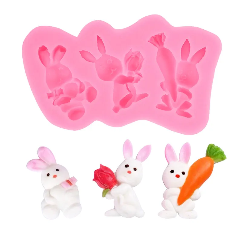 3D Cute Rabbit Silicone Molds Easter Bunny Chocolate Fondant Mold Cake Decorating Tools Cupcake Topper Candy Polymer Clay Moulds