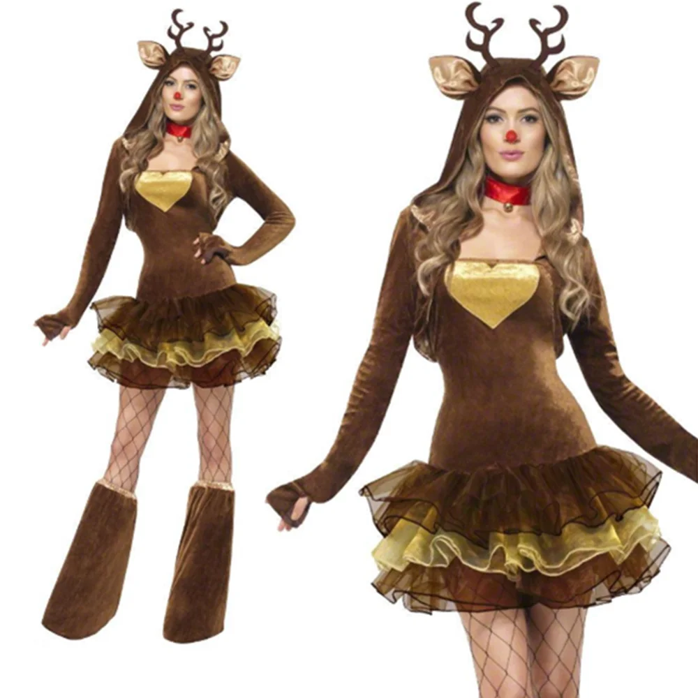 Christmas Deer Cosplay Costume For Women Dress Long Sleeve Xmas Party Female Dresses Clothes Autumn Winter Vestidos Casual Dress