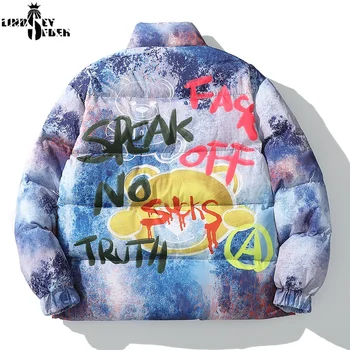 

Lindsey Seader 2020 Hip Hop Jacket Parka Colorful Graffiti Streetwear Men Windbreaker Winter Padded Jacket Coat Warm Outwear