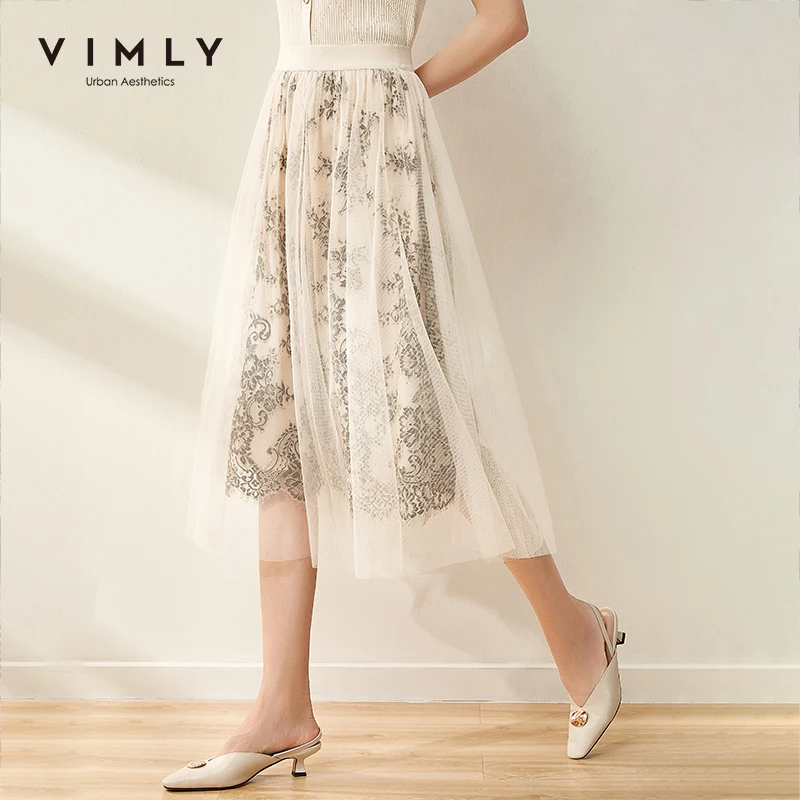 Лето 2020 Женская сетчатая кружевная юбка Vimly милая облегающая элегантная женская