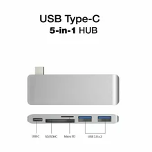 

5in1 USB C Hub 3.0 Type-C Adapter Data Sync Card Reader For MacBook 12"-A1534