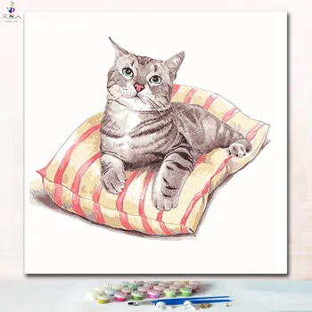 

paintings by numbers diy cut cat On the pillow paints pictures by numbers on canvas animals cats for hoom room wall decor