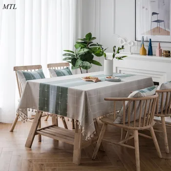 

MTL Plaid cotton Linen Tablecloth With Tassel Waterproof Oilproof Thick Rectangular Wedding Dining Table Cover Tea Table Cloth