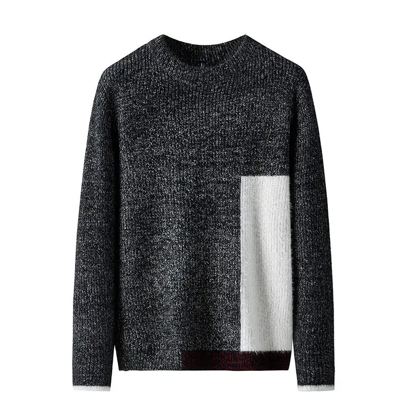 SingleRoad, толстый мужской свитер,, Зимняя шерстяная одежда, вязаный пуловер, свитера, мужской свободный свитер, уличная мода, теплый, цветной блок - Цвет: Black  1
