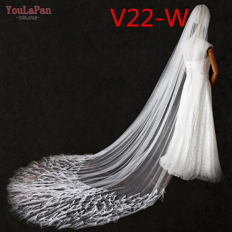 

YouLaPan V22 Cathedral Wedding Veil with Comb 1 Tier Bridal Veil with Feathers Ivory White Wedding Veil for Party Accessories