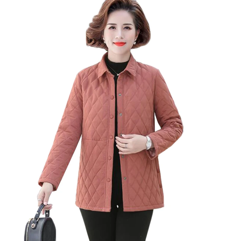 

Autumn Women's Jacket New Solid Shirt Collar Single-breasted Thin Coat Women Cotton Clothes Middle-aged Female Overcoat XL - 5XL