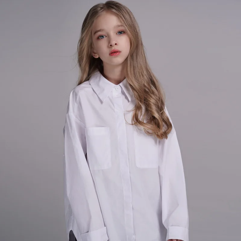 

2020 Spring Clothing New Style Parent-child Matching Outfit White Shirt Children Button down Fold-down Collar White Tops Men And
