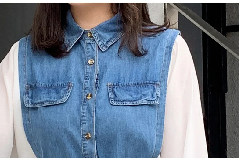 L-5XL Plus size Women's Denim Dress Autumn Long Sleeve Femme Loose Patchwork Dress 4XL Large Size Casual Blue Denim Dresses