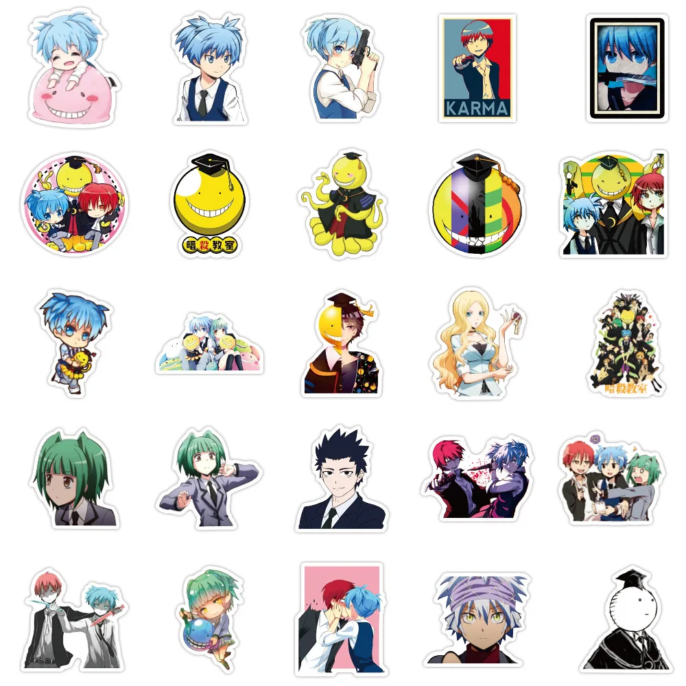 50pcs anime assassination classroom stickers decals akabane karma shiota nagisa sticker for laptop skateboard motorcycle guitar sticker aliexpress