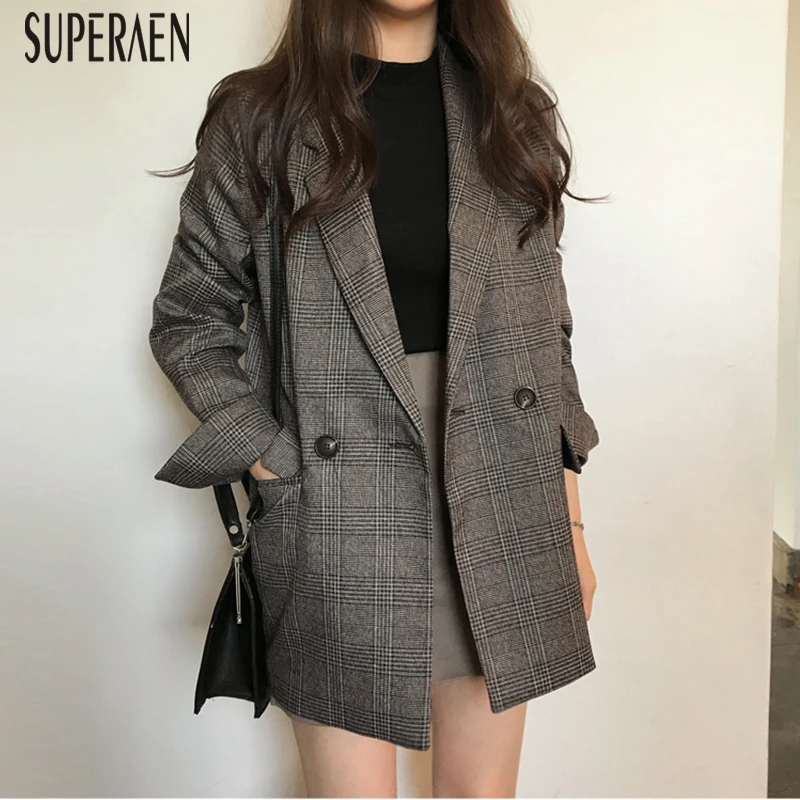 SuperAen/Модная двубортная Женская куртка, осенняя Новинка года, Повседневная Женская куртка в Корейском стиле, женская одежда