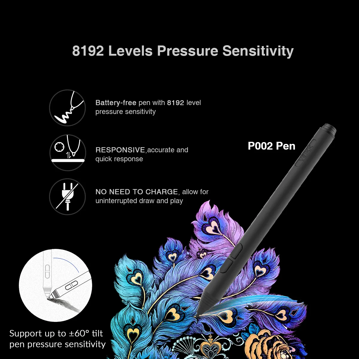 Veikk-caneta Gráfica para Tablet P02 Stylus para Tablet de Desenho Digital Veikk A15 A15pro A50 com Sensibilidade à Pressão 8192 - Imagem 3