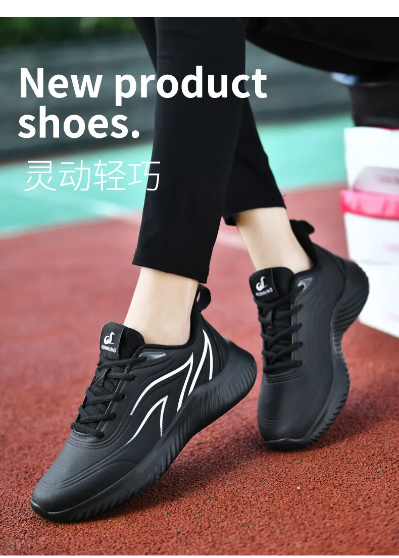 Sneaker For Woman Outdoor Casual Lace-up Non-slip Breathable Light Flats Black Spring Quality Female Gym Shoes