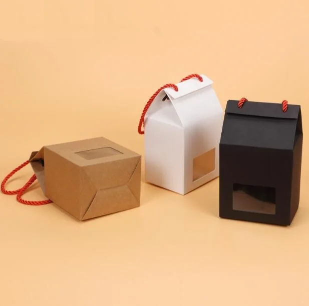 10pcs Kraft Paper Party Wedding Gift Bags Cake/Chocolates/Candy Box Stand Up Food Packaging Boxes With Window