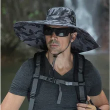 Мужская камуфляжная шляпа, рыболовная шляпа, большая широкополая Воздухопроницаемая сетчатая уличная охотничья шляпа для сафари, рабака солнца, козырек Панамы