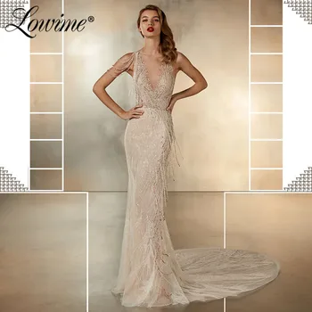 

Arabic Beaded Tassel Champagne Evening Dresses Mermaid 2020 Islamic Aibye Party Gowns Middle East Beading Evening Dresses Custom