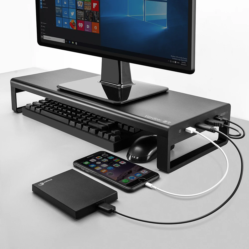  USB 3.0 Aluminum Monitor Stand Metal Riser Support Transfer Data and ChargingKeyboard and Mouse Sto