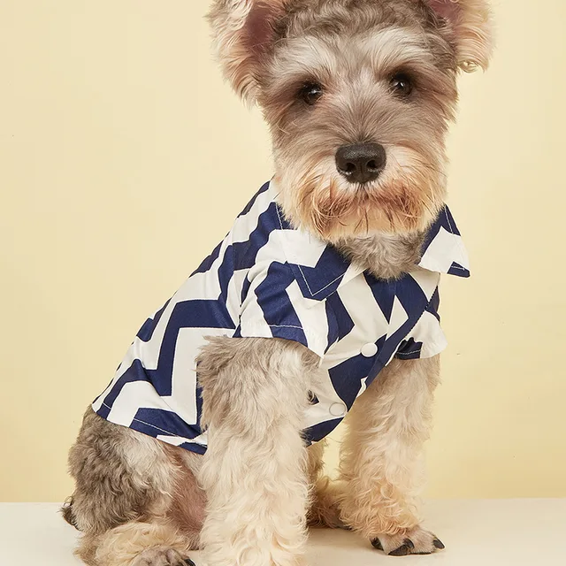 Personality INS Summer Breathable Dog Clothes Cartoons Clothes Vest Clothing T-Shirt Hawaiian For Puppy Chihuahua Cat Shirts Blue