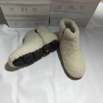 

High Quality Real Lamb Fur Women Boots High Top Velvet Warm Winter Shoes Solid Color Woman Shoes Side Zipper Female Botas 34-40#