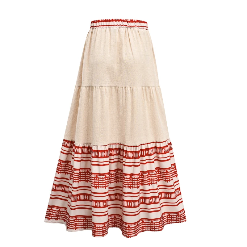 2021 Bohemian Stitching Wrap Skirt  Cotton And Linen Striped Skirt Casual Skirt Female Autumn And Winter Clothes Elegant Skirt tutu skirt