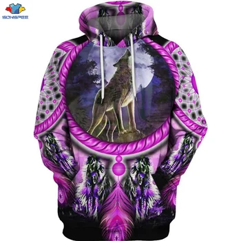 

SONSPEE New 3D Printed Native Indian Hoodie Indian Totem Men Sweatshirt Boho Style Hoodie Fashion Animal Wolf Moon Hoodie Unisex