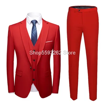 

Solid Color Suit Suit Men's Business Leisure Marriage Groom Big Size Suit Three-piece Set