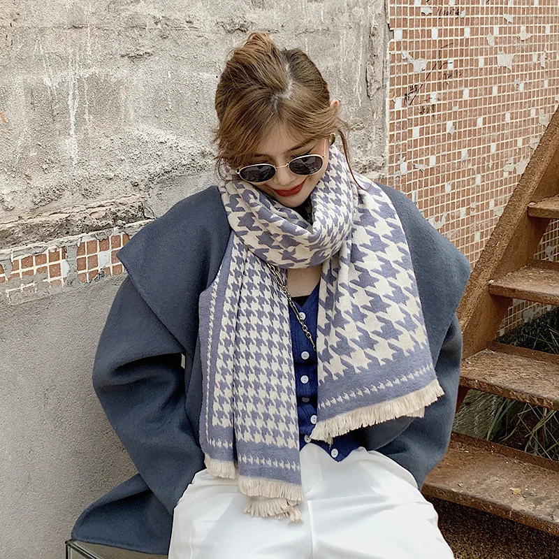 

Designer Brand Winter Women Plaid Scarf Thicken Warm Cashmere Pashmina Ladies Shawls and Wraps Female Foulard Blanket Scarves