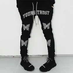 Goth – pantalon de survêtement imprimé papillon en strass, coupe Slim, cordon de serrage, décontracté, de sport de rue, pantalon quotidien Y2k 