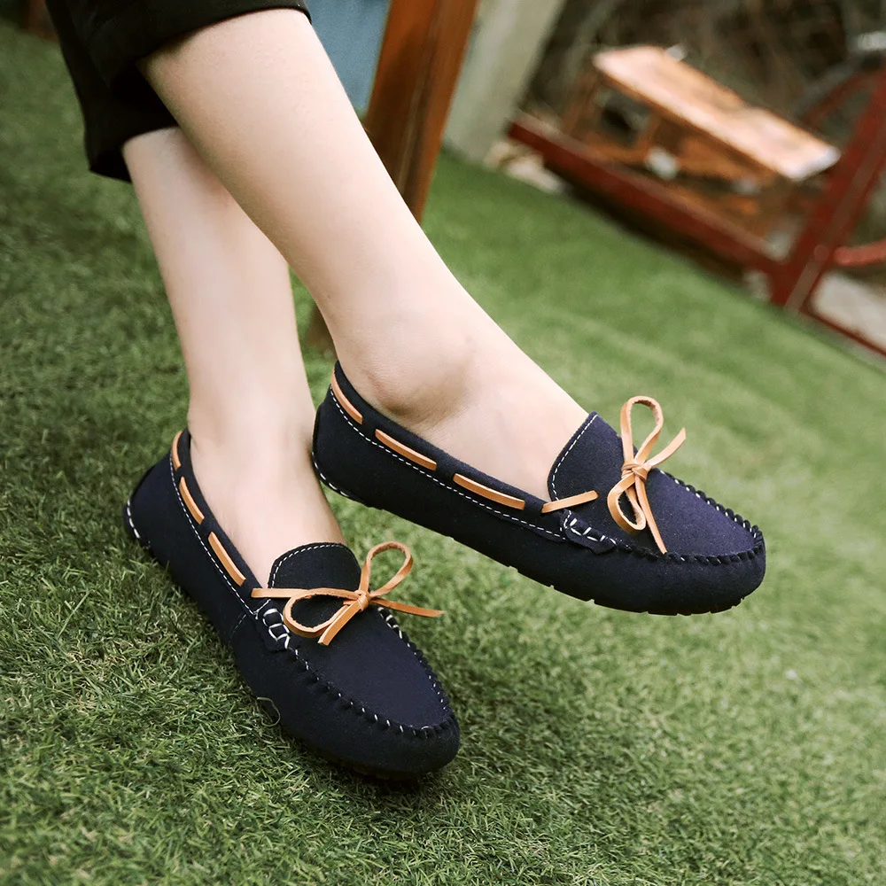 

Moccosins Women's 2019 Spring New Style Genuine Leather Dull Polish Bow Korean-style Casual Flat Top Shoes Anti-slip Pregnant Wo