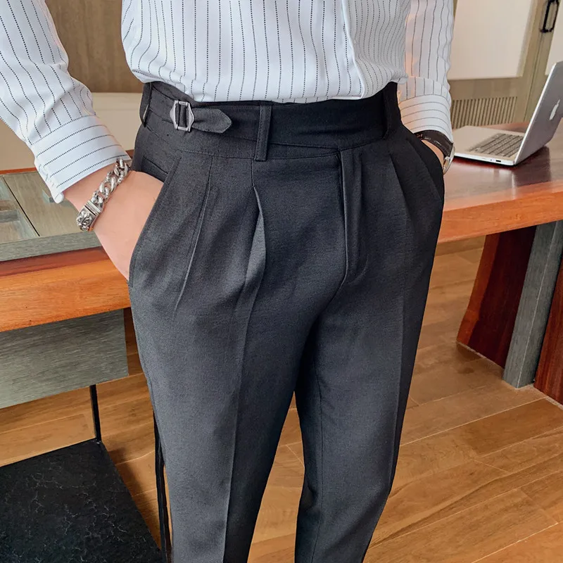 Pantalones de vestir de negocios para hombre, ropa de calle para oficina, boda, traje informal, pantalones ajustados, traje de moda, Color sólido