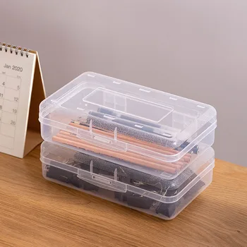 

3pcs Kids Large Capacity Gift With Snap-tight Lid Storage Case Portable Desktop Multifunctional Pencil Box Clear PP For School